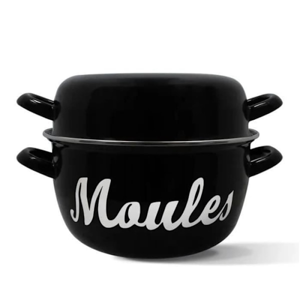 Musselgryta - MENASTYL - 3645564 - Emaljerat stål - Svart - 24 cm - Med text - Alla spishällar inklusive induktion