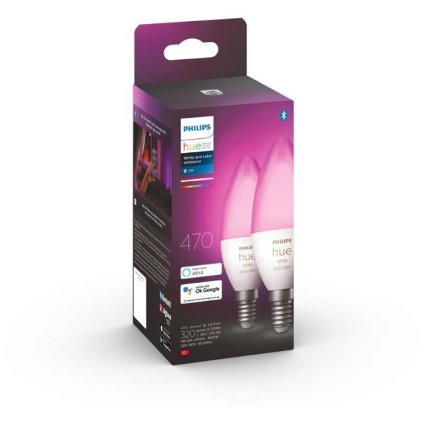PHILIPS Hue White &amp; Color Ambiance - Smart LED-flamelampa E14 - 5,5W - Bluetooth-kompatibel - Paket med 2