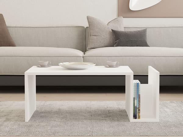 MEMO Soffbord - Vitt - Lyftbart bord och integrerad förvaring - B 86,8 cm x D 32,4 cm x H 50 cm