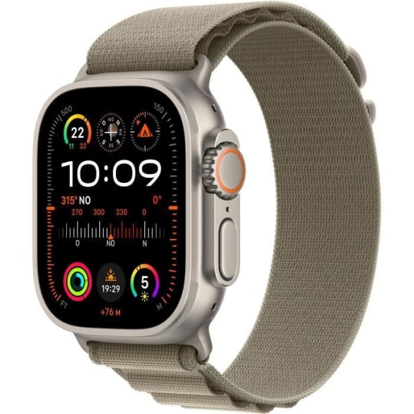 Apple Watch Ultra 2 GPS + Cellular - 49 mm - Titanfodral - Olive Alpine Loop-rem - Stort