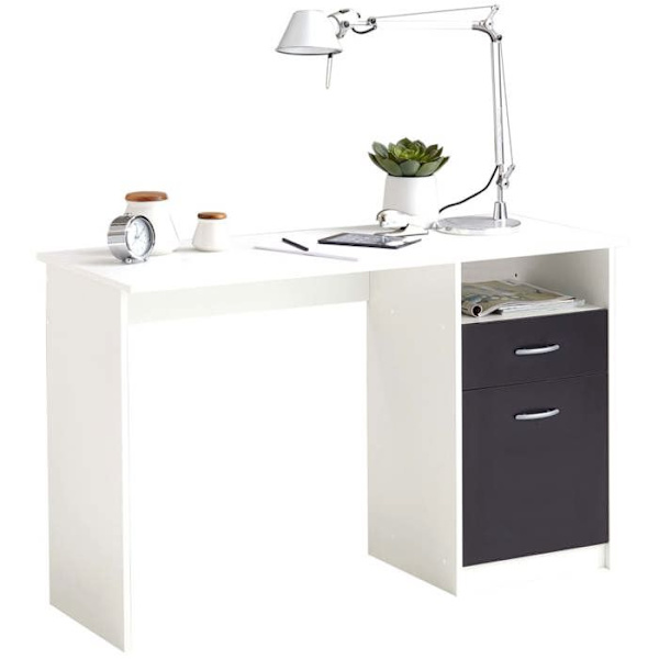 JACKSON skrivbord - Vit P/svart dekor - L123 x H76,5 x D50 cm - Tillverkat i Tyskland
