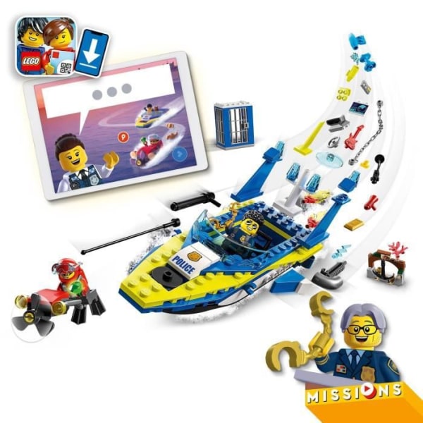 LEGO City 60355 polisdetektiver vattenuppdrag, interaktiv leksak med båt