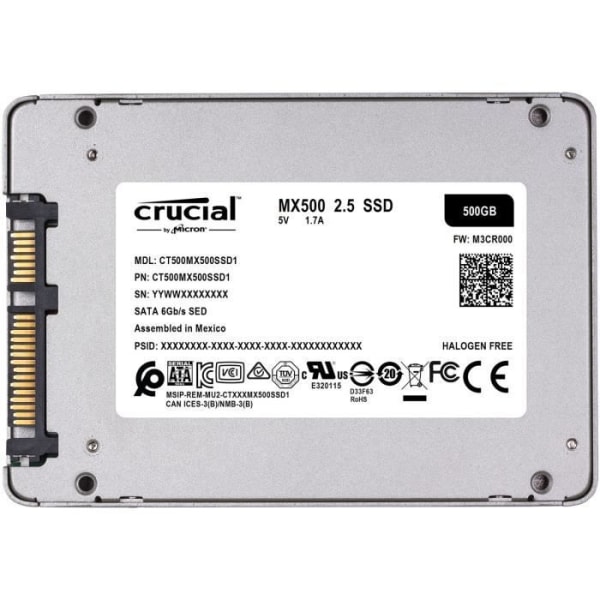 CRUCIAL - Intern SSD-enhet - MX500 - 500 GB - 2,5 (CT500MX500SSD1)