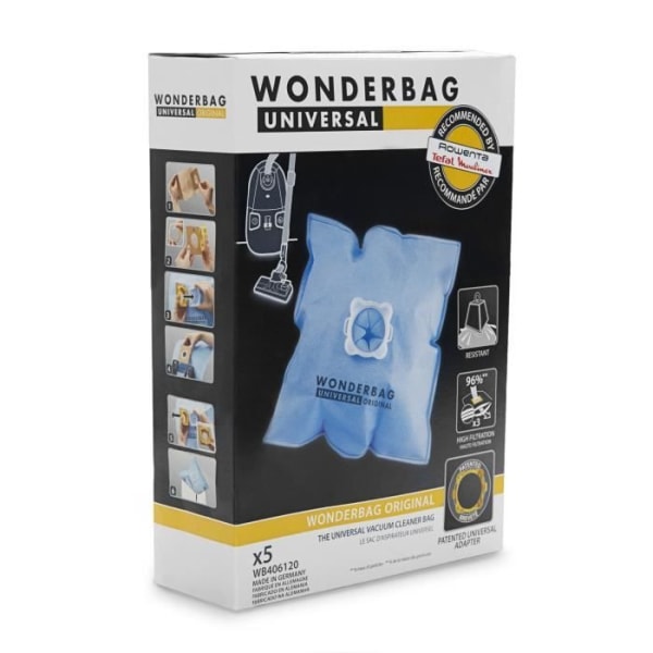 Rowenta uppsättning av 5 mikrofiberväskor för original Wonderbags dammsugare - WB406120 - Blå