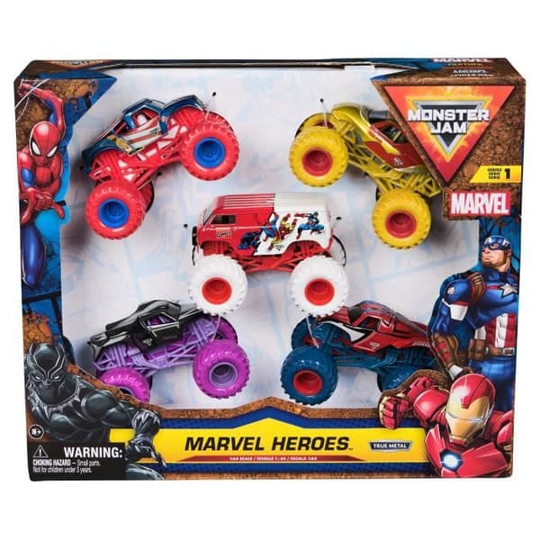 SPIN MASTERPACK MED 5 MARVEL DIE-CAST-FORDON 1:64 Monster Jam
