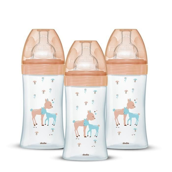 Uppsättning av 3 Dodie Anti -Color Biberons Sensation+ - Glass - 270 ml - 0-6 månader - Flat Pacifier - Depit 2