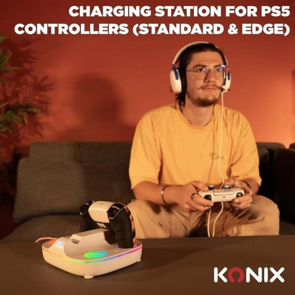 Laddstation för 2 DualSense-kontroller - PS5 - Konix - Snabbladdning - Magnetiska kontakter - Vit
