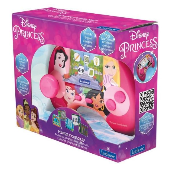 LEXIBOOK - Tvåspråkig fransk/engelsk utbildningskonsol - Disney Princesses med 2,8 tums LCD-skärm - Rosa -JCG100DPi1