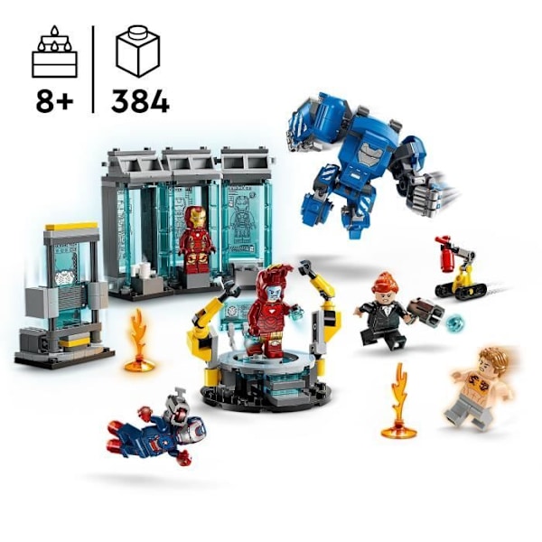 LEGO Marvel 76315 Iron Man Laboratory: Hall of Armor - Leksak för pojkar, 8 år gammal