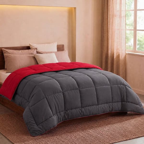 HUDSON Lightweight Microfiber Duvet 200g / m² 240x260cm Grå & Röd