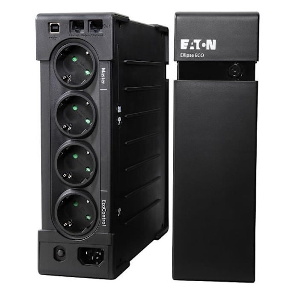 EATON Ellipse EL800USBDIN standby-växelriktare - 800 VA / 500 W - 2U rack / torn - 220 V AC-ingång - 3 x Schuko, 1 x Schuko