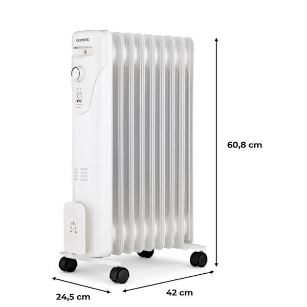 Elektriskt oljebadradiator - 2000 watt - Oceanic - 3 Powers - 9 Elements - Mobile - White