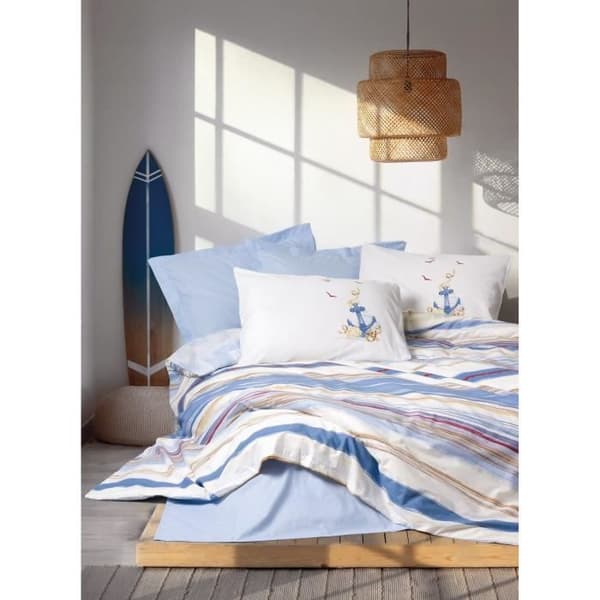 Bäddset - 1 påslakan 220 x 240 cm + 2 örngott 60 x 60 cm - 100% bomull - Blå