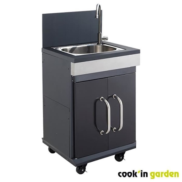 Diskbänksmodul - COOK'IN GARDEN - Fidgi - Integrerbar med Fidgi 3&4 BBQs - Stänkstöd - Handfat och kran i rostfritt stål