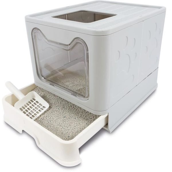 Toaletthus - M PETS - SILE TOPP - Grå - 51 x 41 x 12,5 cm - Praktisk, avtagbar, skjutbar låda, spade ingår