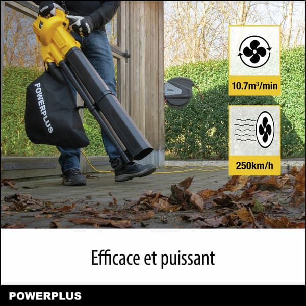 Elektrisk lövblås - POWER PLUS - POWEG4030 - 3300 W - Maximal lufthastighet på 250 km/h