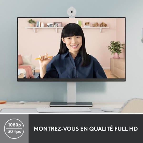 Logitech Brio 300 full HD -webbkamera med konfidentialitet, mikrobrusreducering, USB -C - trasig vit