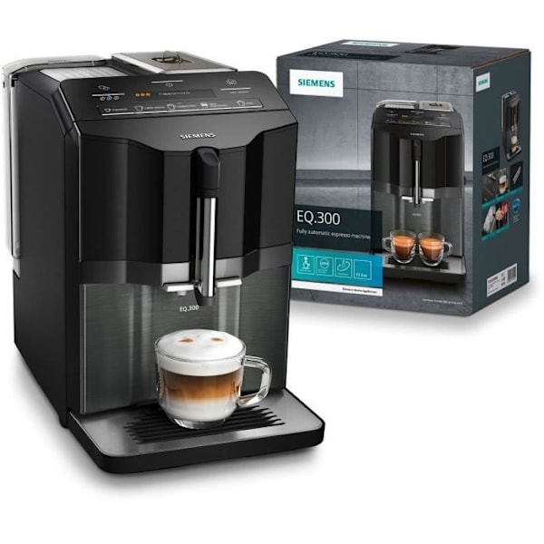 SIEMENS EQ.300 Auto espressomaskin TI355209RW - Mörk rostfritt stål och blank svart - 1300 W - 15 barer - 5 drinkar