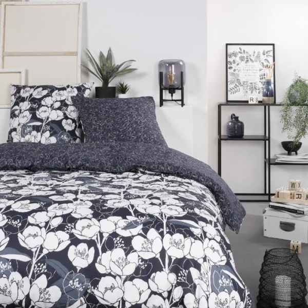 Mawira sänglinne set - 2 personer - 260 x 240 cm - 100% bomull - Marinblått blommönster - IDAG