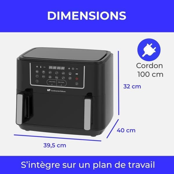 Continental Edison CEFR2400TB Airfryer - 2600 W - 10,5 L - Svart