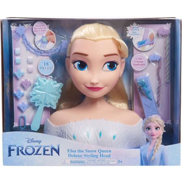 Stylinghuvud - SNOW QUEEN - Elsa Deluxe Styling Head - Extensions, håraccessoarer och färgavslöja, från 3 år