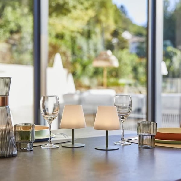Set med 2 sladdlösa bordslampor - LUMISKY - TWINS - Olive - H16 cm - LED