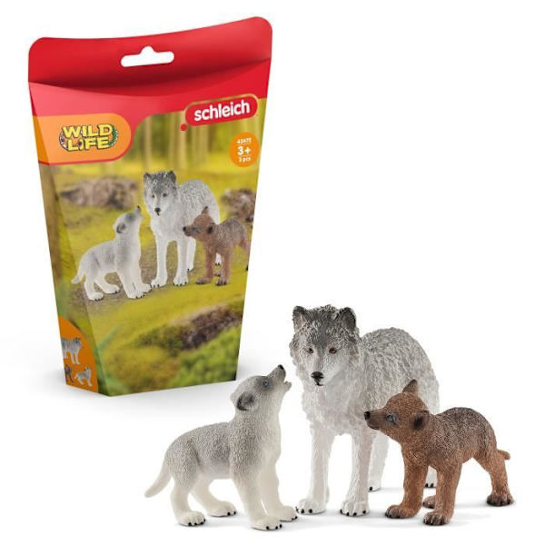 Schleich - Maman Wolf med Cubs - 42472 Brun, Grå