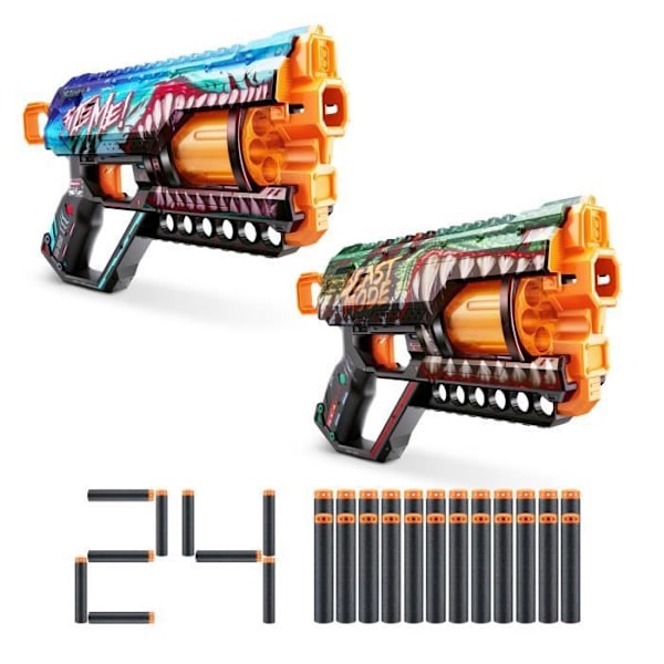 Pack Blasters - ZURU - XSHOT Skins Griefer 2PK - Roterande pipblasters med 27 meters skott och 24 pilar ingår