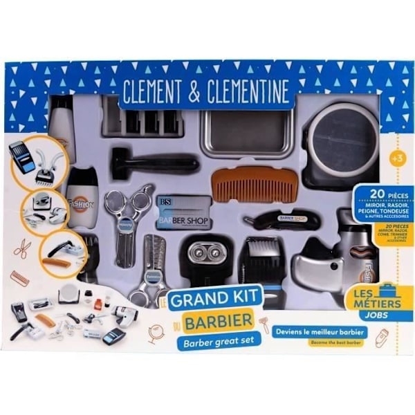 Frisörset - Barberare låtsaslek - CLEMENT CLEMENTINE - Clippers, hårtork, rakhyvlar - från 3 år