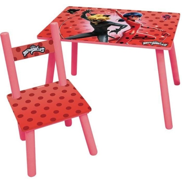 FUN HOUSE Miraculous Ladybug Bord H 41,5 cm x B 61 cm x D 42 cm med en stol H 49,5 cm x B 31 cm x D 31,5 cm - För barn