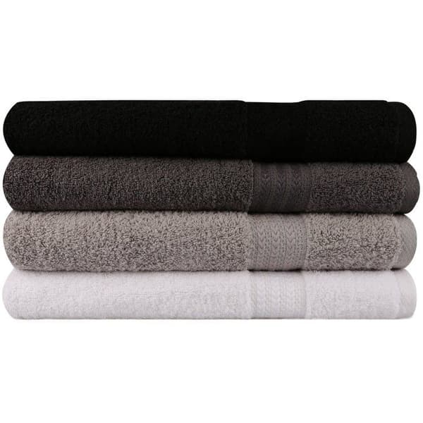 Set med 4 badhanddukar - 70 x 140 cm - Vit, Grå, Mörkgrå, Svart