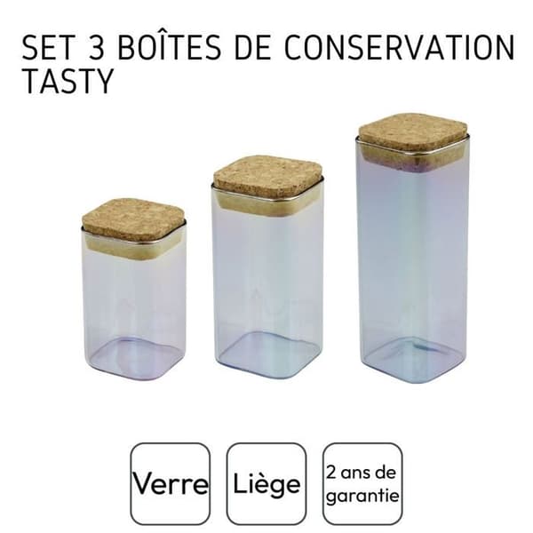 Set med 3 förvaringsbehållare i glas med lock - FACKELMANN - Tasty Green - 280, 330 och 450 ml