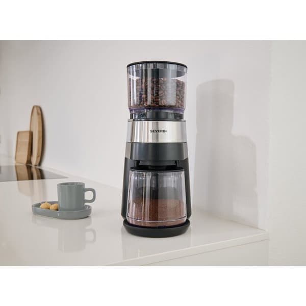 Professionel kaffekværn - SEVERIN - KM 3880 - 140 W - 30 justerbare kværningsgrader - Op til 12 kopper - sort/børstet rustfrit stål