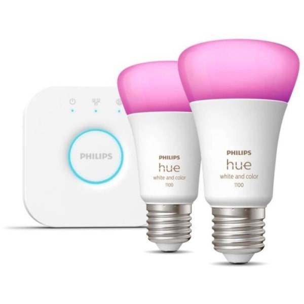 Philips Hue White and Color Ambiance, Starter Kit 2 Bulbs E27, 75W, Bluetooth, arbetar med Alexa, Google och HomeKit