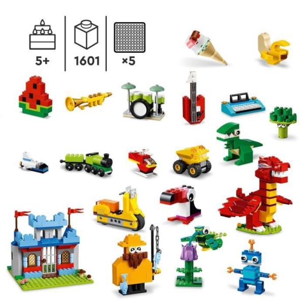 LEGO Classic 11020 byggset, låda med klossar för att skapa ett slott, tåg, etc.