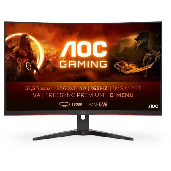 PC Gamer-skärm - AOC - CQ32G2SE/BK - 31,5 VA Curved QHD 1ms 165Hz HDMI DisplayPort HP Pivot Freesync Premium
