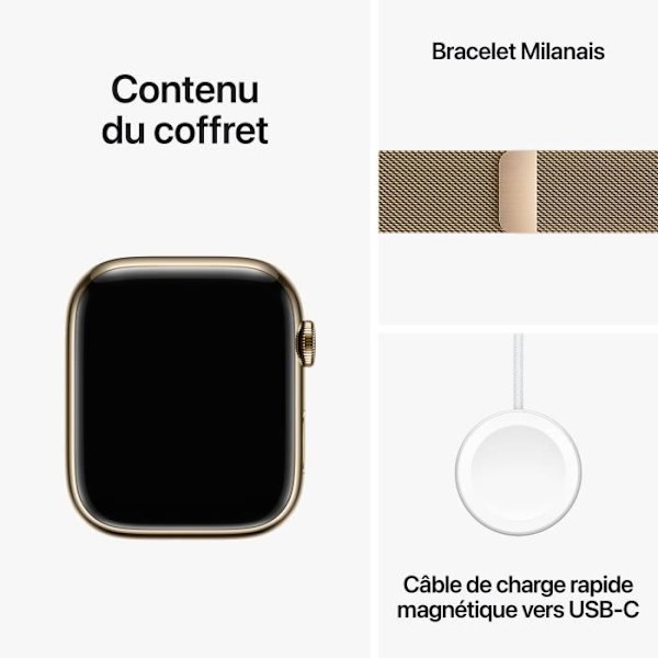Apple Watch Series 9 GPS + Cellular - 45 mm - Guld stålfodral - Guld Milanese Loop Armband