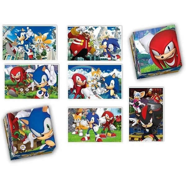 Clementoni - Edukit - Sonic - 4 i 1 inlärningslåda - 2 pussel, 1 memo, 1 set med 6 kuber - Tillverkad i Italien - från 4 år och uppåt