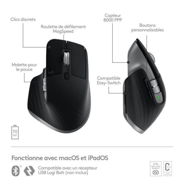 Logitech - Ergonomic Wireless Mouse - MX Master 3S for Mac - Aid Grey