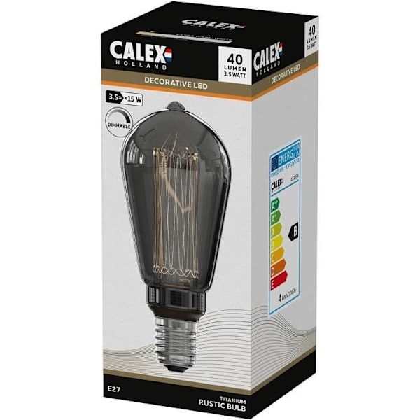 E27 LED-lampa - CALEX - GLASFIBER RUSTIC ST64 - 3,5 W - 40 lm - 2000 K - Dimbar - Titanium