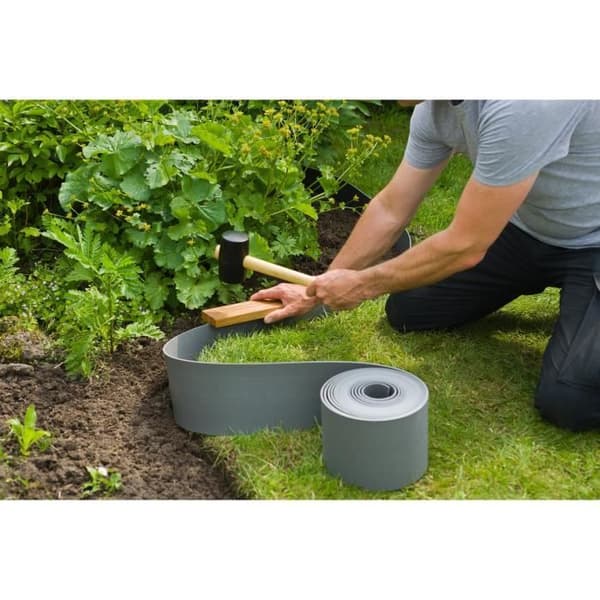 NATUR Polypropylen trädgårdsgräns - Tjocklek 3 mm - H 15 cm x 10 m - Grå