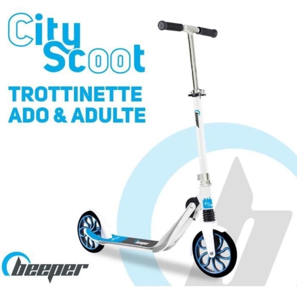 Mekanisk skoter - Vuxen/Tonåring - Beeper City Scoot - 8'' hjul - Fjädring fram - Vit ram - Med broms på styret