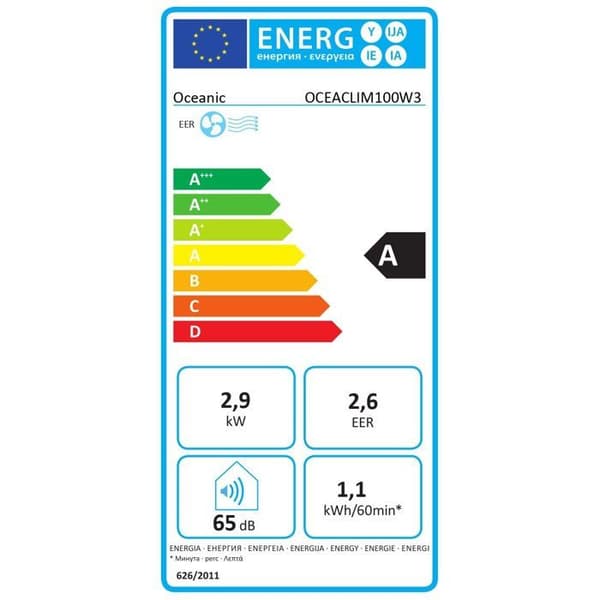 OCEANIC 10000 BTU Bärbar Monoblock Luftkonditionering - 1120W - Avfuktare - Programmerbar - Energiklass A - Vit