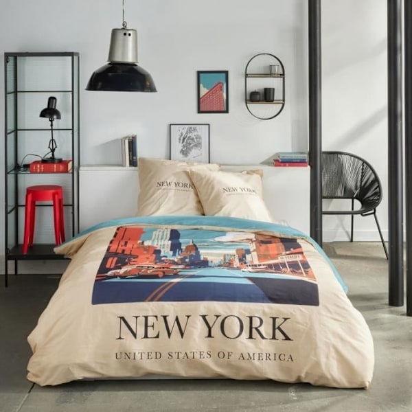 Sängkläder - IDAG - JAVA - 2 personer - 240x220 cm - Bomull - New York-tryck - Beige