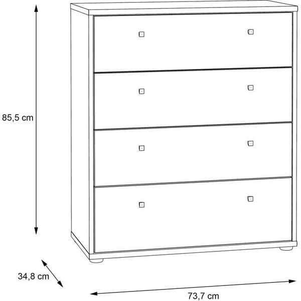 TEMPRA Byrå  Gammal träeffekt  4 lådor  B 73,7 × D 34,8 × H 85,5 cm