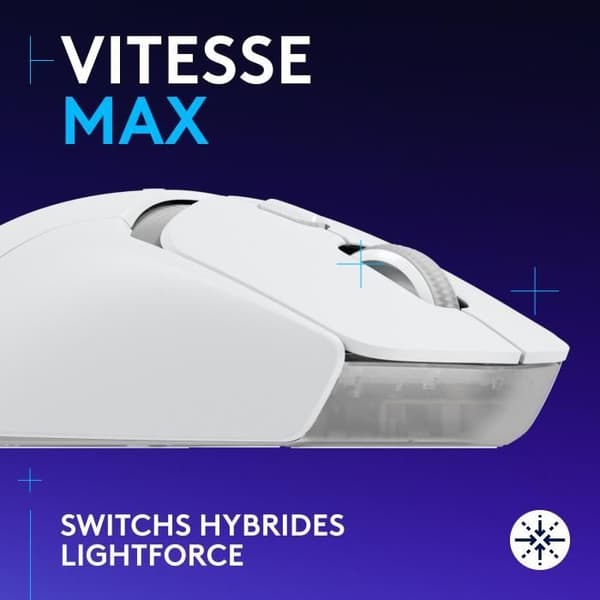 Logitech G309 LIGHTSPEED trådlös mus, lätt, LIGHTFORCE hybrid switch, HERO 25K sensor - Vit