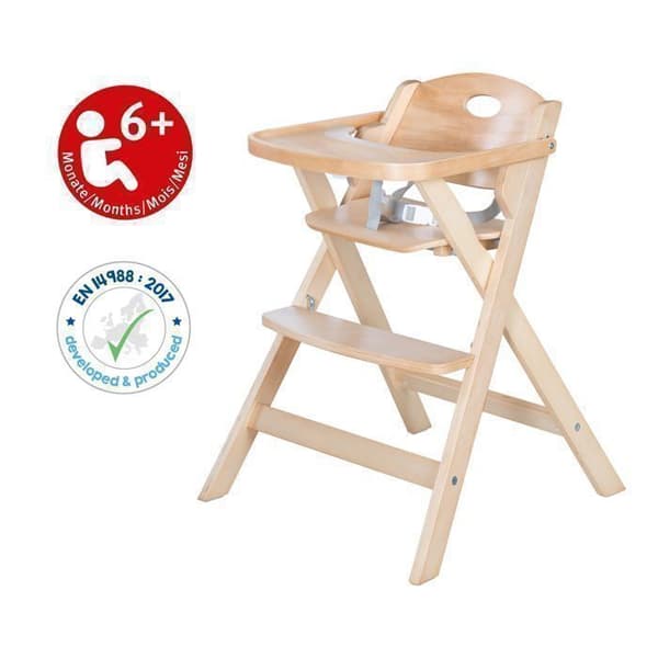Hopfällbar barnstol - ROBA - FOLD UP SMART - Matbricka + säkerhetssele - Naturträ
