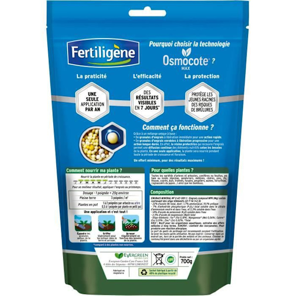 FERTILIGENE - Osmocote max Långtidsgödsel Buskar, Buxbom, Barrträd, Häckar 700g