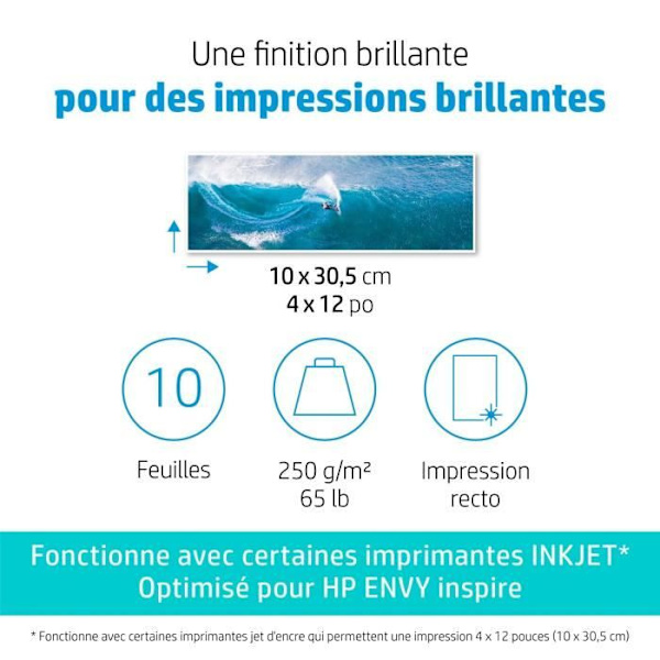 HP - HP Advanced glättat fotopapper - 250 g/m2, 4 x 12 tum (101 x 305 mm) - 10 ark