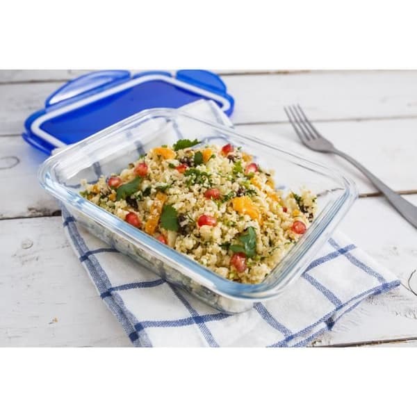 Set med 3 matlådor - PYREX - Cook & Go - Glas - Rektangulär - Lufttätt lock - 0,8 L